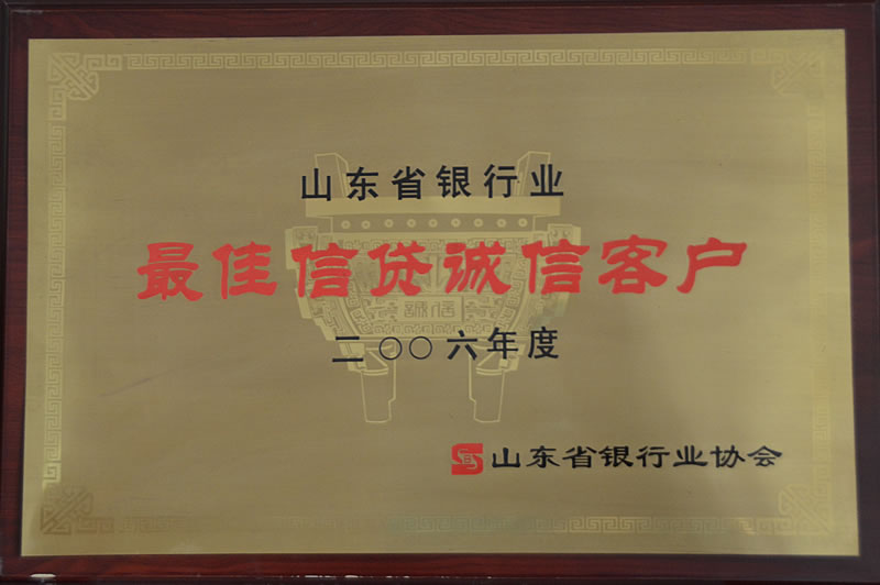 荣获2006年度山东省银行业最佳信贷诚信客户